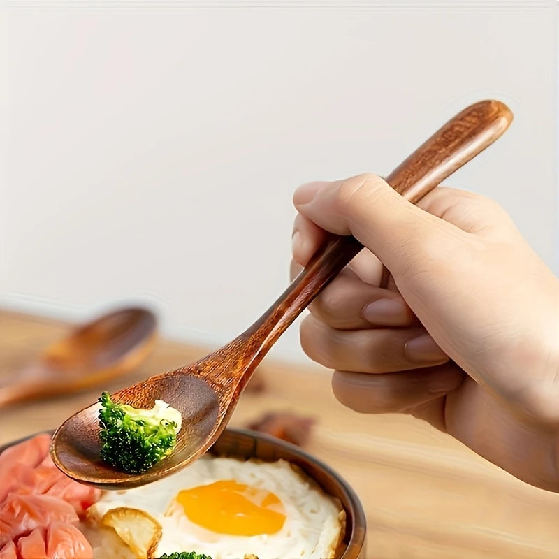 Customized Style Long Handle Wooden Spoons for Dry Rice, Mixing, And Noodle Eating(Eating Spoon)