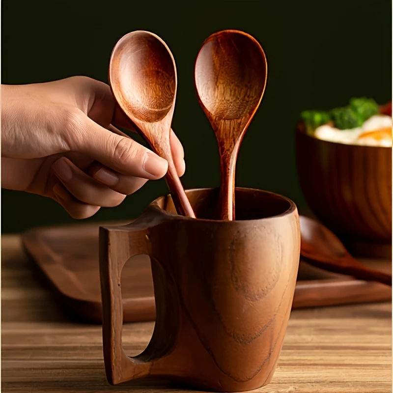 Customized Style Long Handle Wooden Spoons for Dry Rice, Mixing, And Noodle Eating(Eating Spoon)