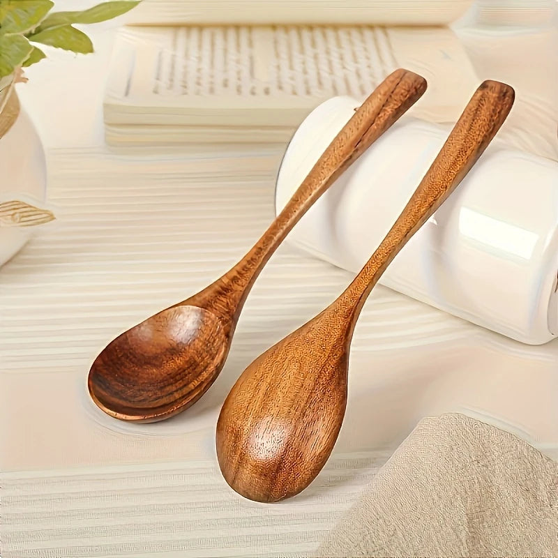 Customized Style Long Handle Wooden Spoons for Dry Rice, Mixing, And Noodle Eating(Eating Spoon)